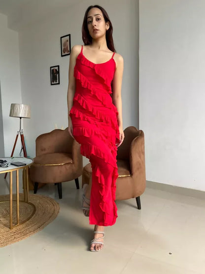 Red Ruffle Maxi Dress