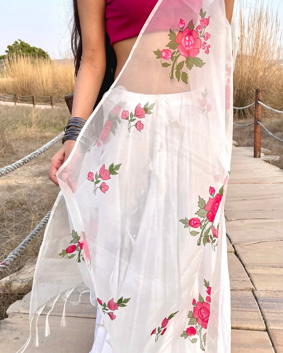 ivory 'gul' hand-painted dupatta (3)