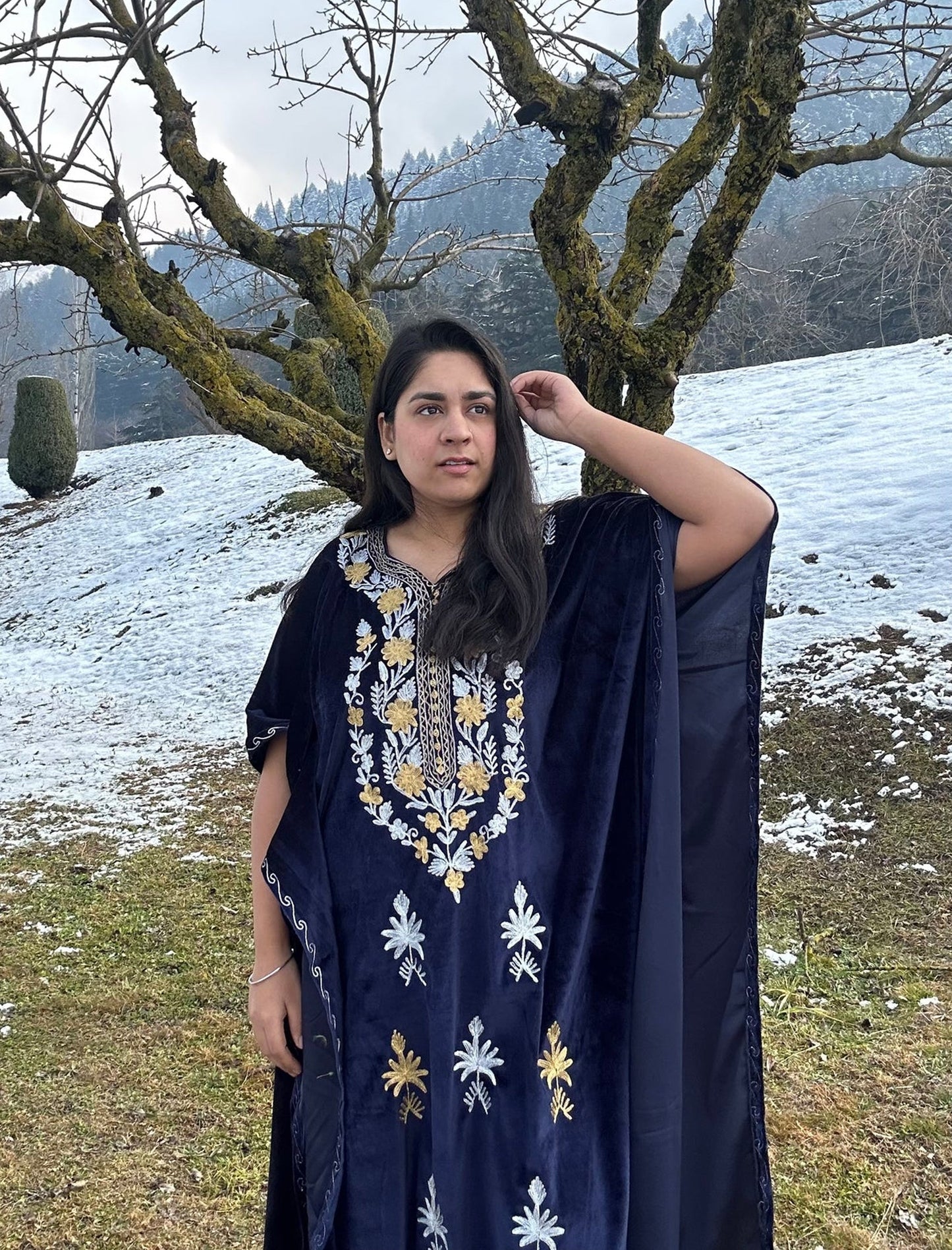 Deep Blue Zari Velvet Kashmiri Kaftan