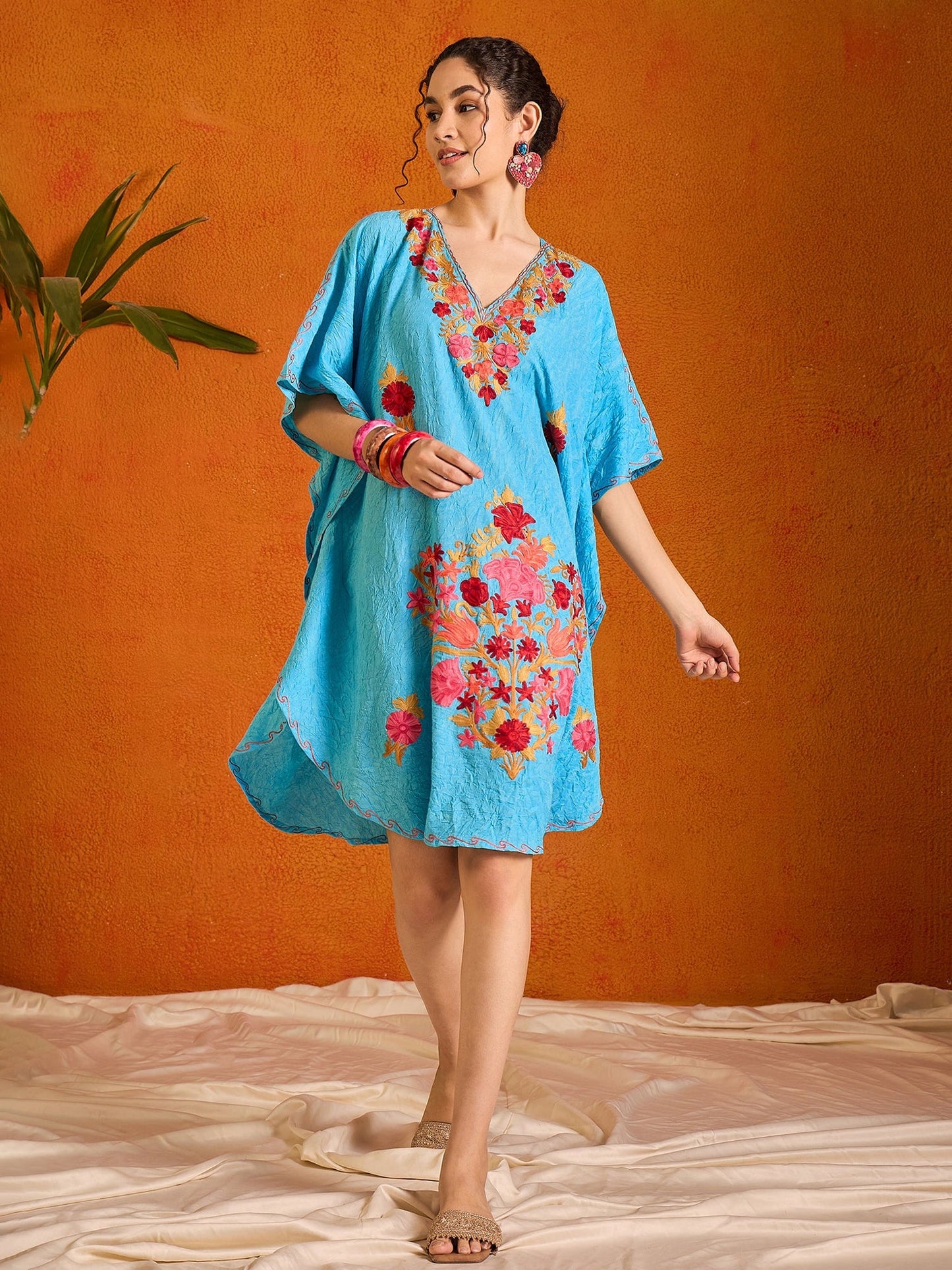 Aqua Blue Kashmiri Kaftan - Short