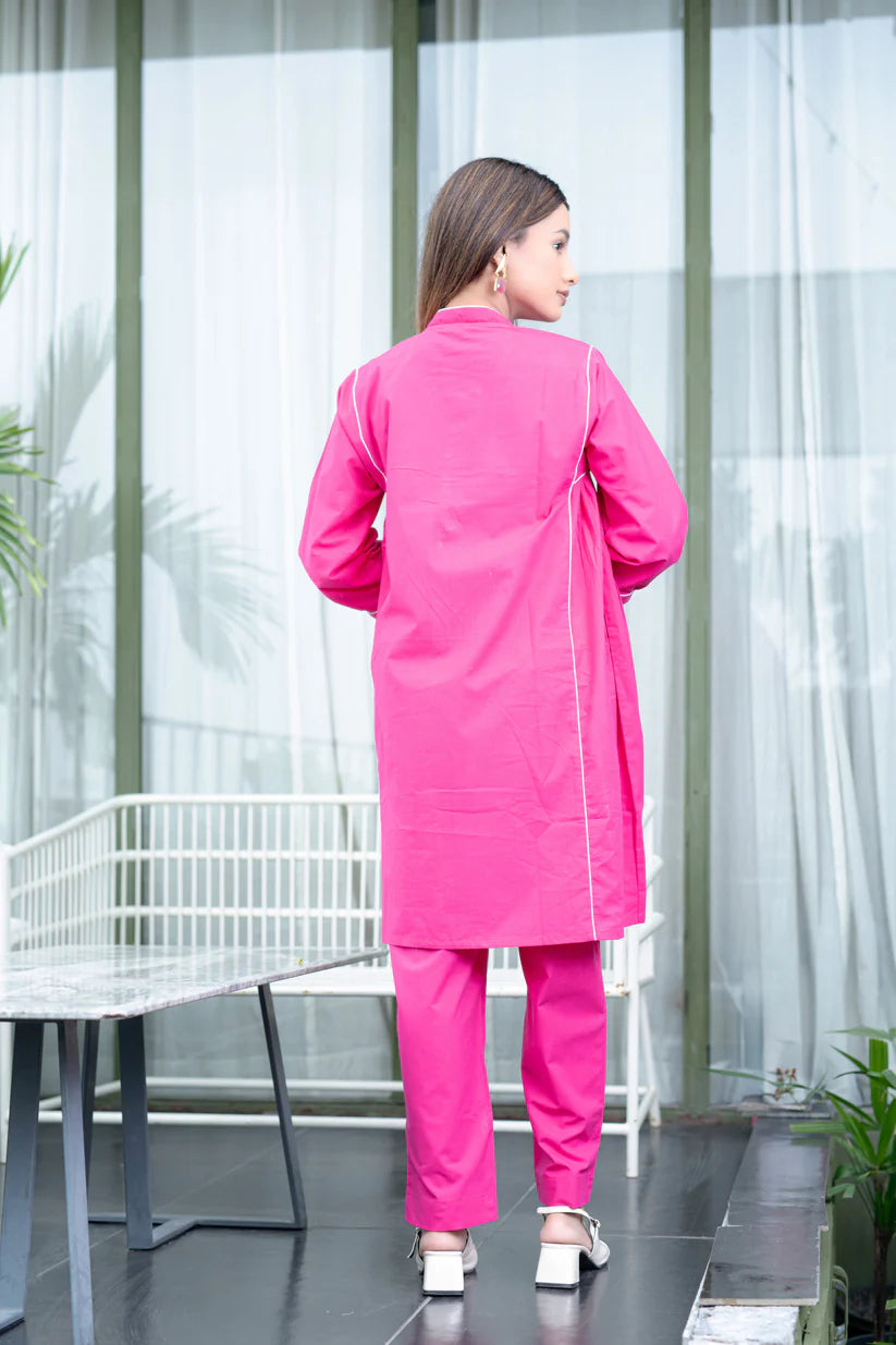 Solid Pink Cotton Kurta & Pant Set