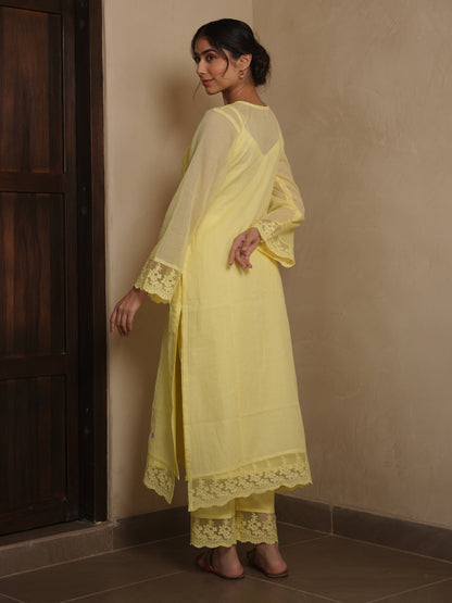 Poppy Yellow Doriya Floral Embroidery Suit Set