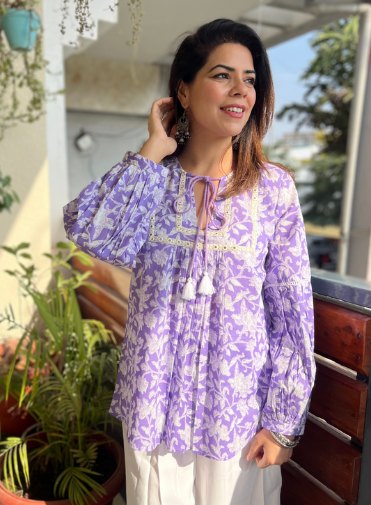 Purple Printed Boho Top