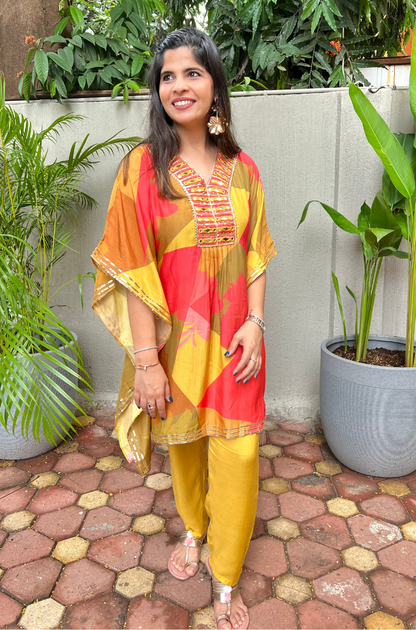 Masakali Yellow/Blue Two Piece Kaftan Set