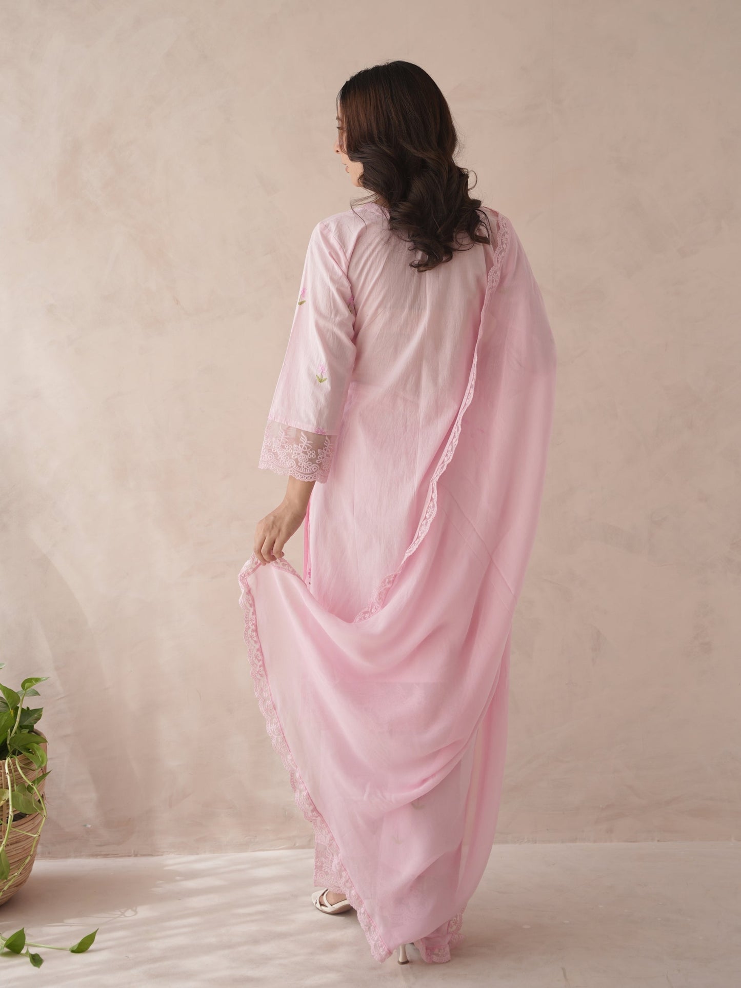 Bloomera Pink Rose Embroidery Cotton Suit Set