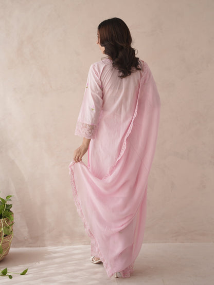 Bloomera Pink Rose Embroidery Cotton Suit Set