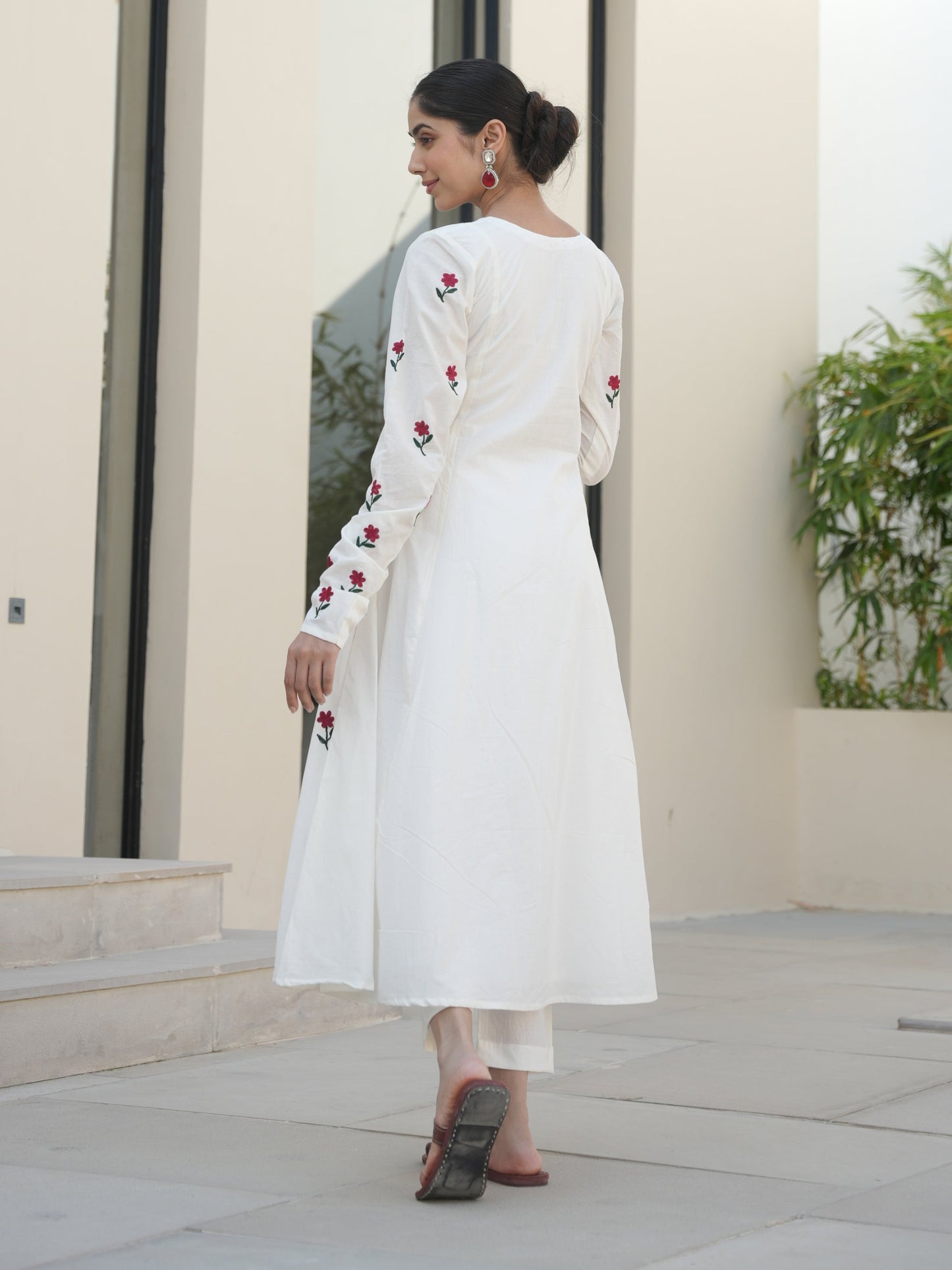 Kowhai White Cotton Floral Embroidered Suit Set