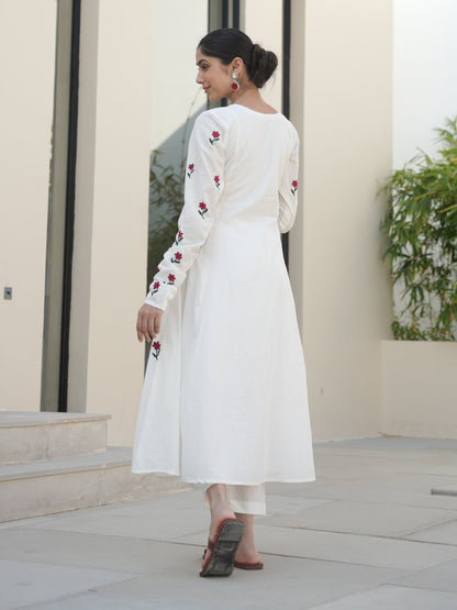 Kowhai White Cotton Floral Embroidered Suit Set