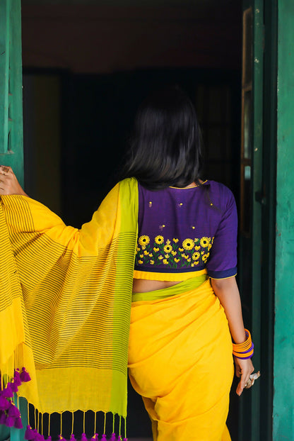 Yellow Bloom Cotton Office Wear Saree