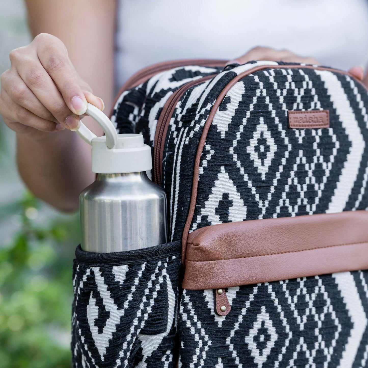 Black aztec compact backpack