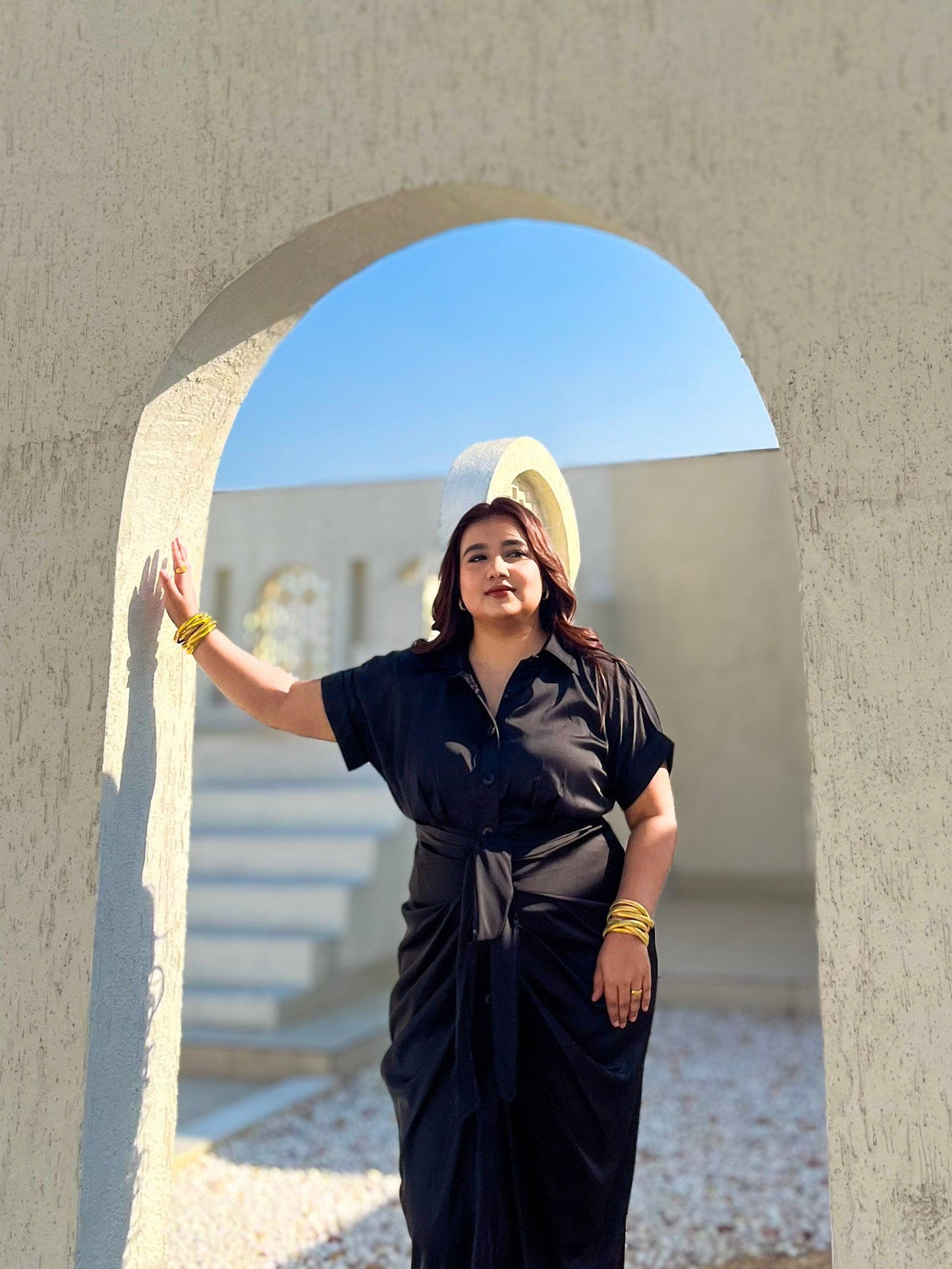 Serve Luxe Satin Tie-Front Midi Dress