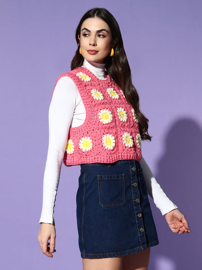 Bubblegum Cropped Daisy Vest