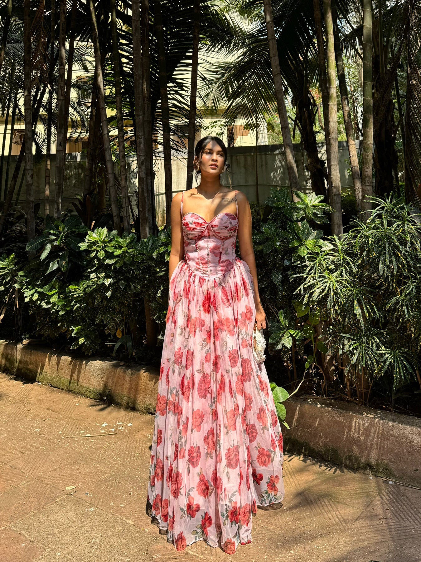 Floral Pink Padded Corset Gown