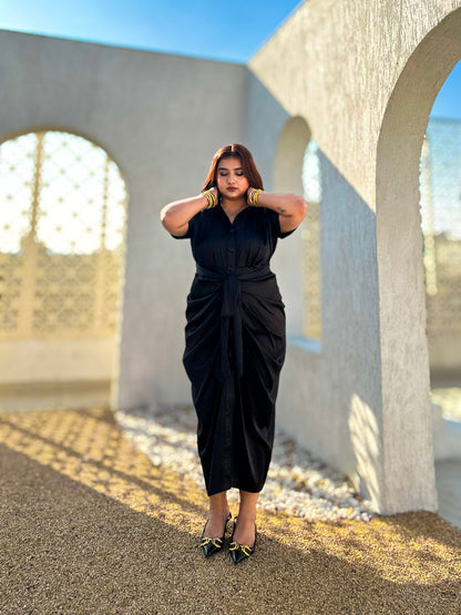 Serve Luxe Satin Tie-Front Midi Dress