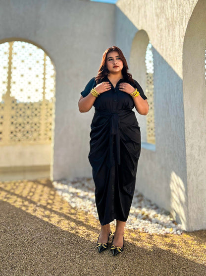 Serve Luxe Satin Tie-Front Midi Dress