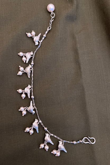 Gold Silver Hummingbird Anklet with Pearls