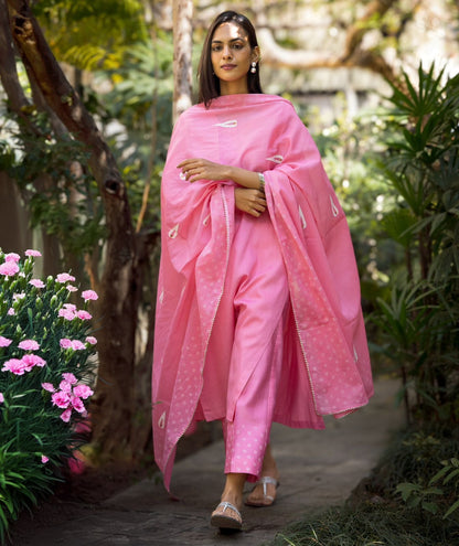 Mulberry Pink Block Printed Cotton Kurta Set