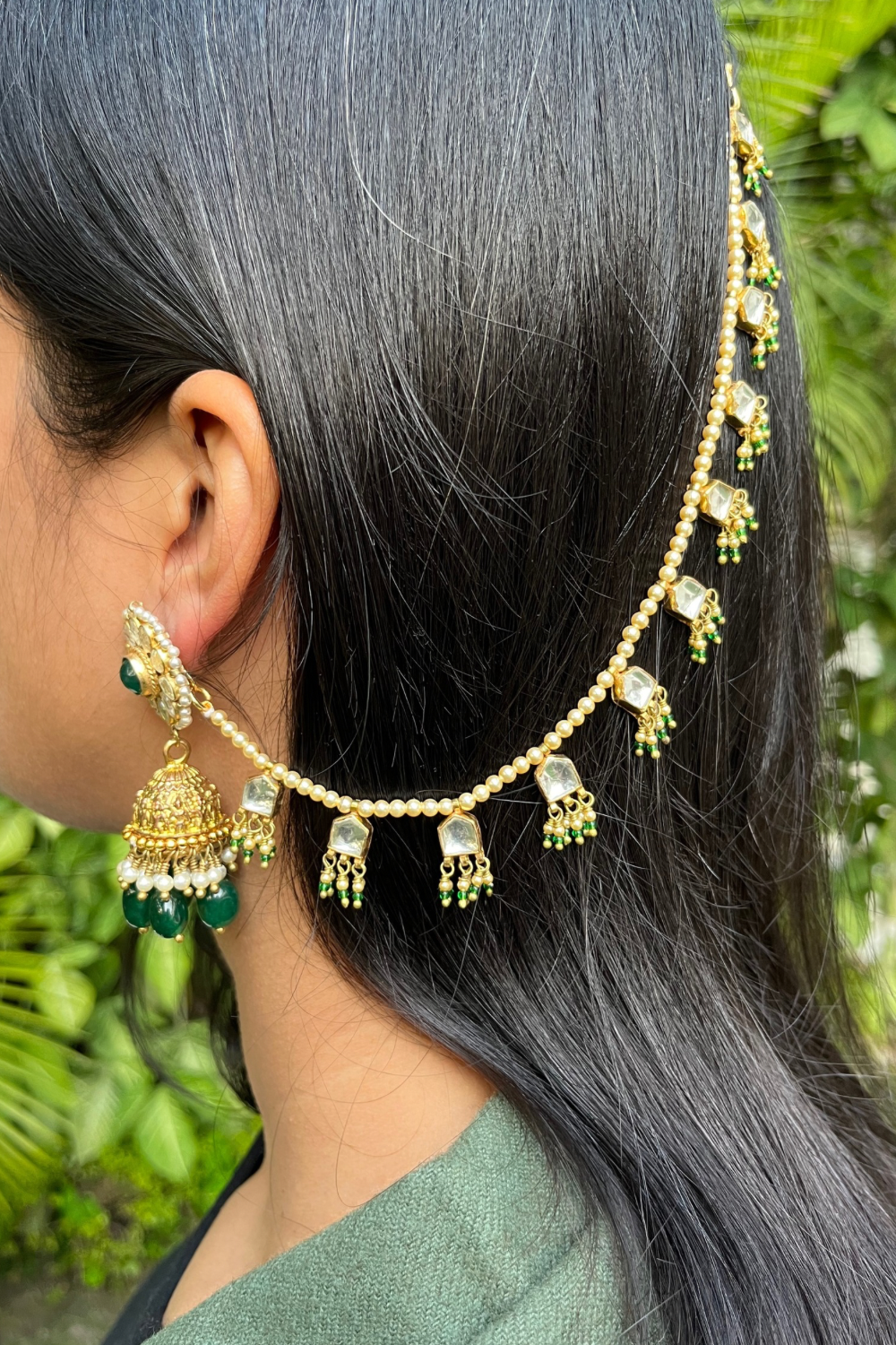 Cream Pearls Anklets Pair Cum Kaanchain