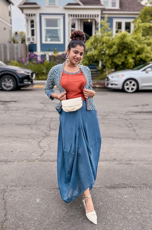 Matargashthi Blue Mirror Jacket With Turkey Skirt