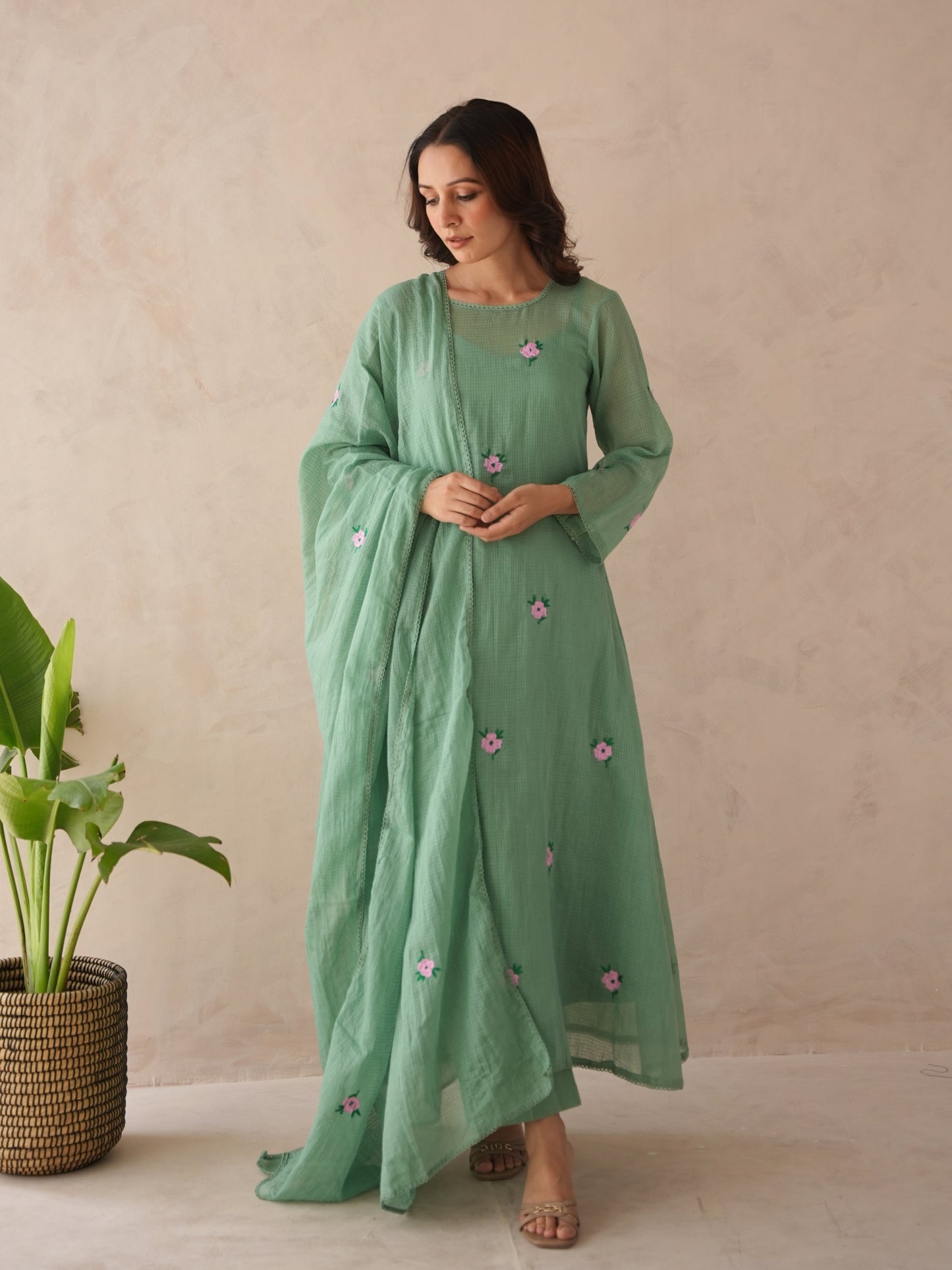 Elira Mint Green Embroidered Doria Suit Set