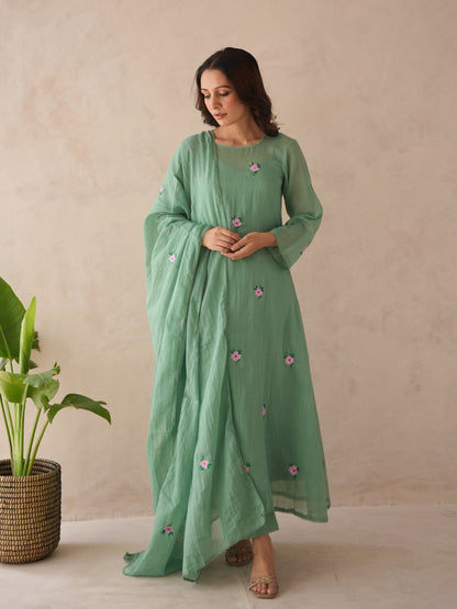 Elira Mint Green Embroidered Doria Suit Set