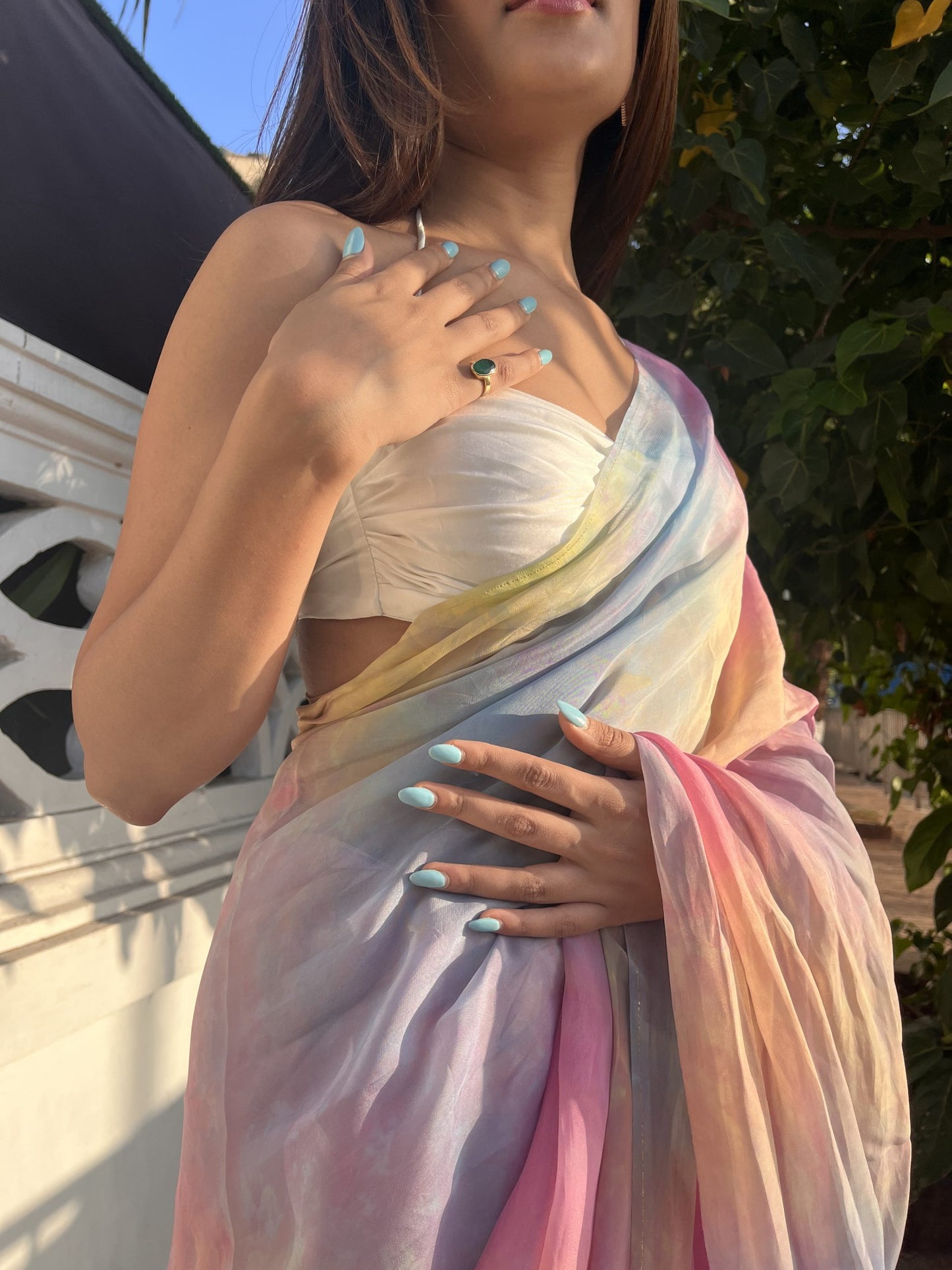 Pastel Soft Organza Tie Dye Saree