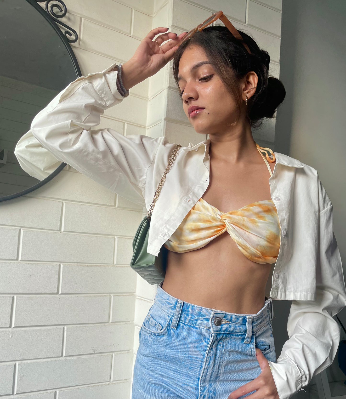 Yellow Satin Tie & Dye Bralette Top