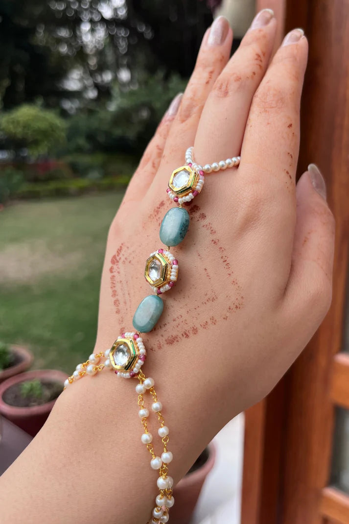 Rose/Turquoise Quartz Brass Hathphool