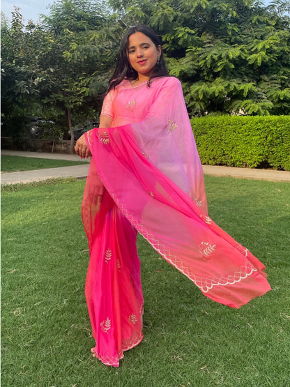 Rani Ombre Shades of Pink Chiffon Saree