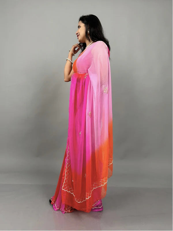 Rani Ombre Shades of Pink Chiffon Saree