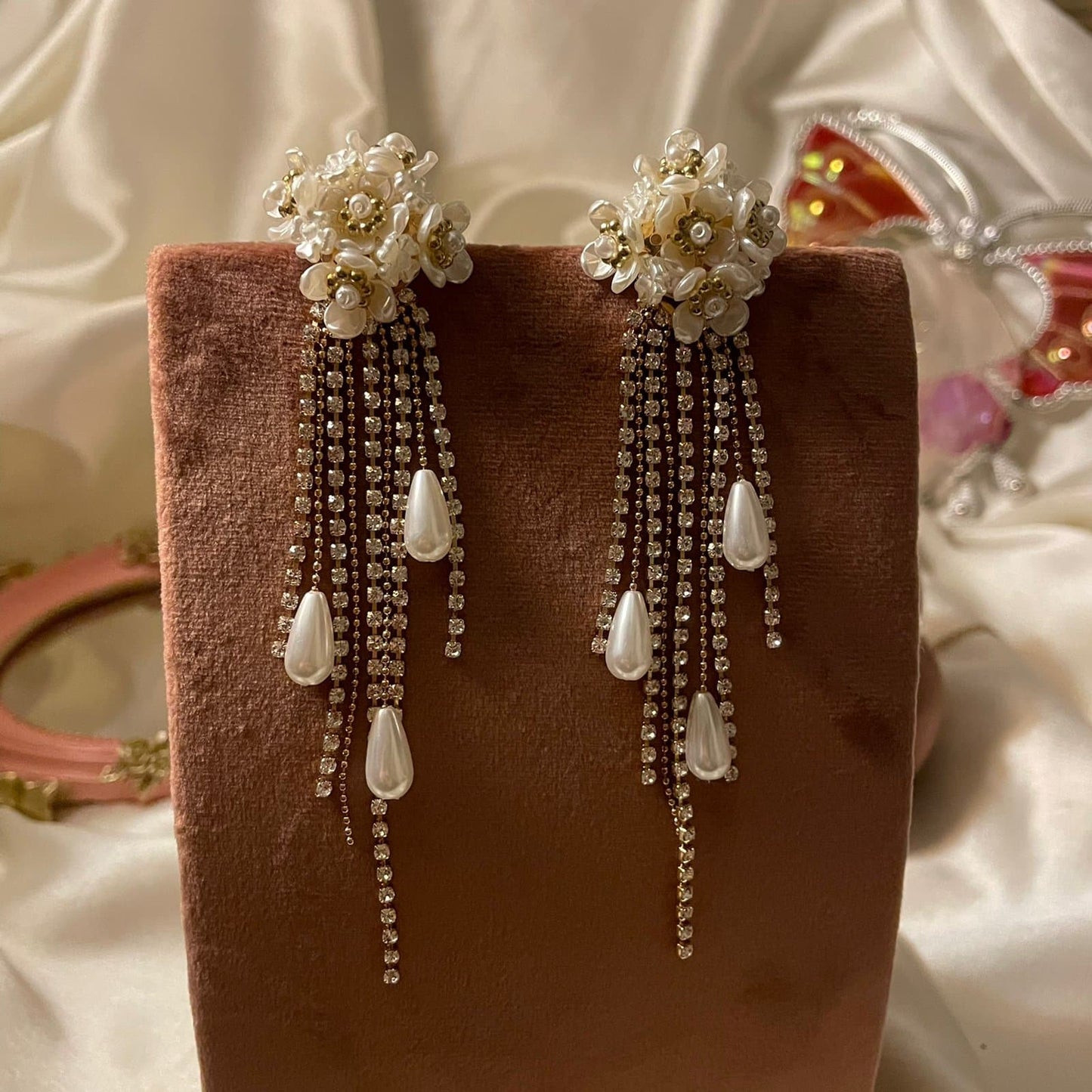 Daisy White Flower Studs Cum Danglers