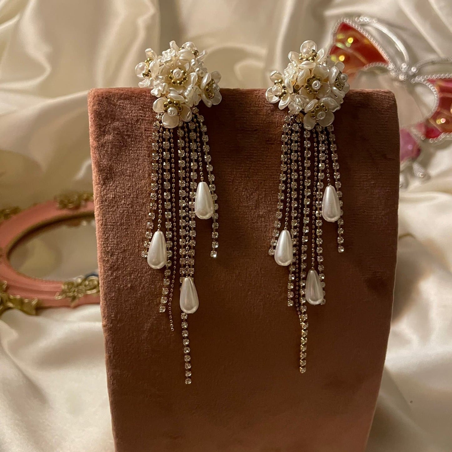 Daisy White Flower Studs Cum Danglers