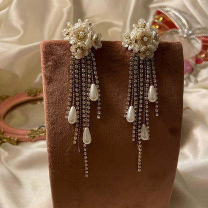 Daisy White Flower Studs Cum Danglers