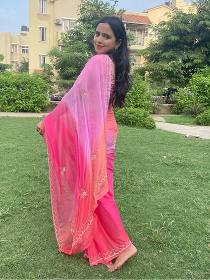 Rani Ombre Shades of Pink Chiffon Saree