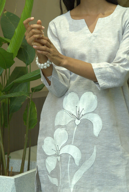 Hazel Linen Kurta Set in Grey