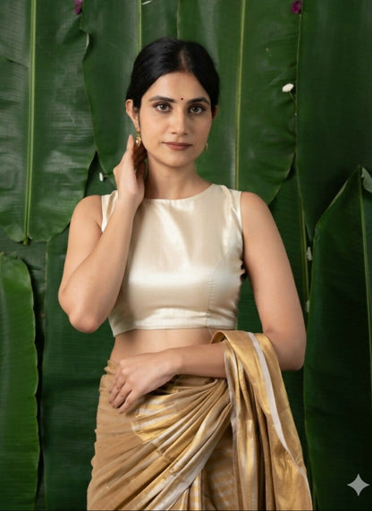 Navya Golden Tissue Sleeveless Back Open Blouse