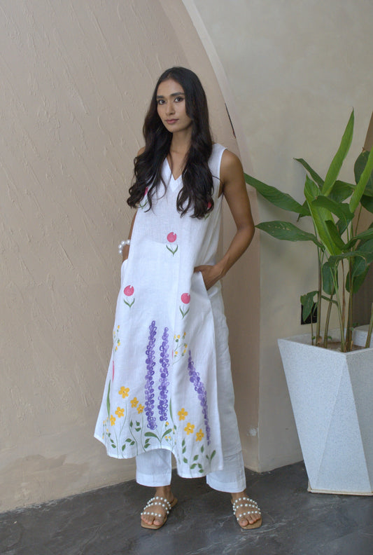 Kyari Linen Kurta Set in White
