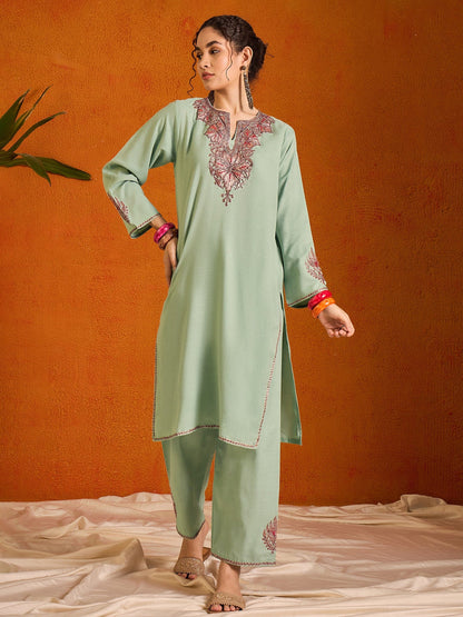 Maisa Kashmiri Green Kurta Co-ord Set