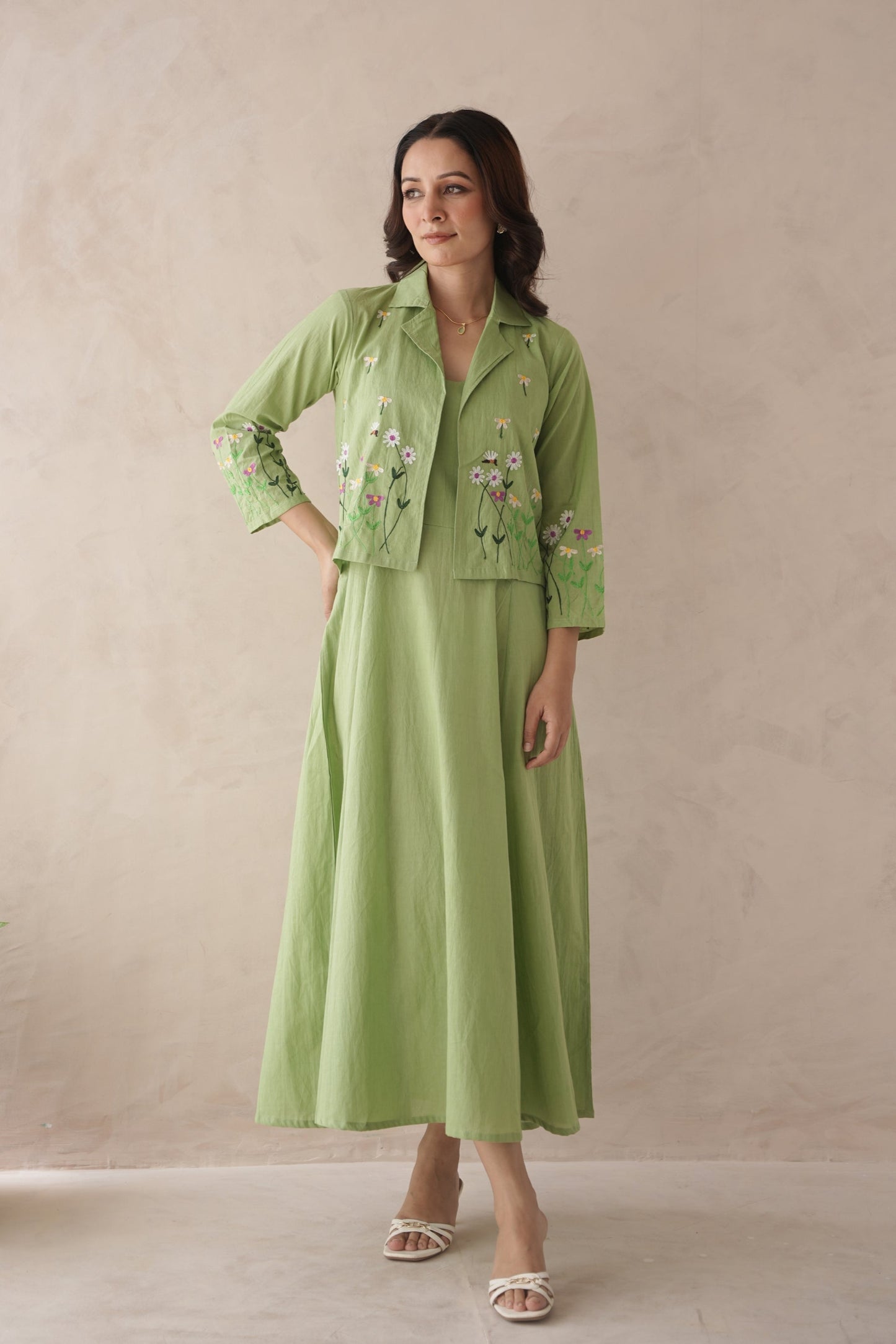 Noir Embroidery Cotton Jacket Dress