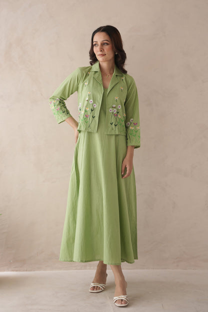 Noir Embroidery Cotton Jacket Dress