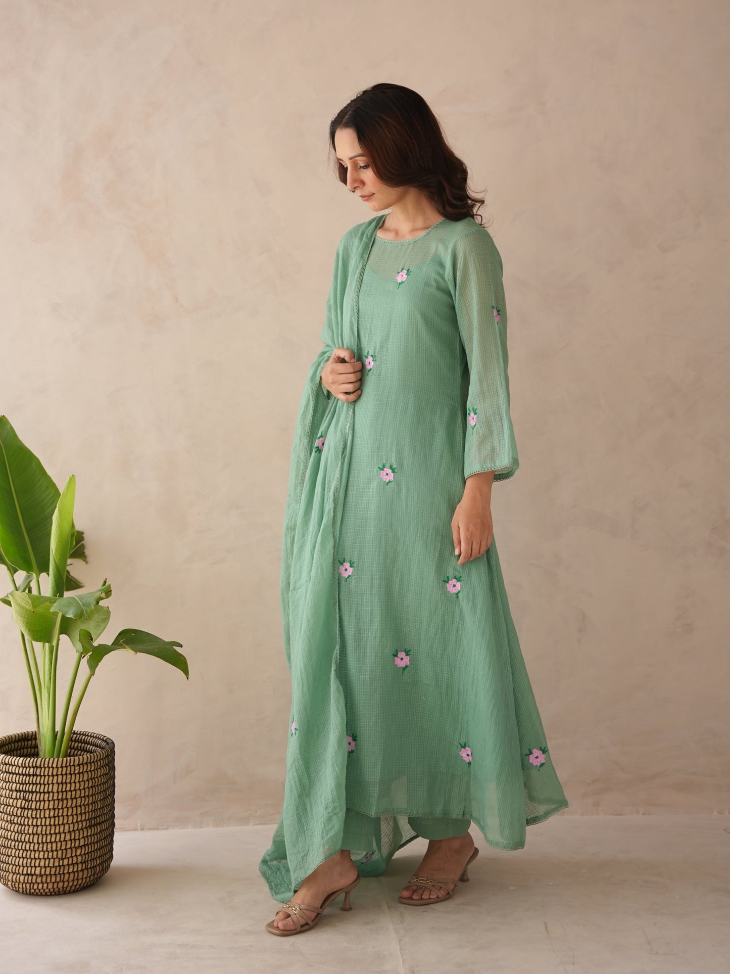 Elira Mint Green Embroidered Doria Suit Set