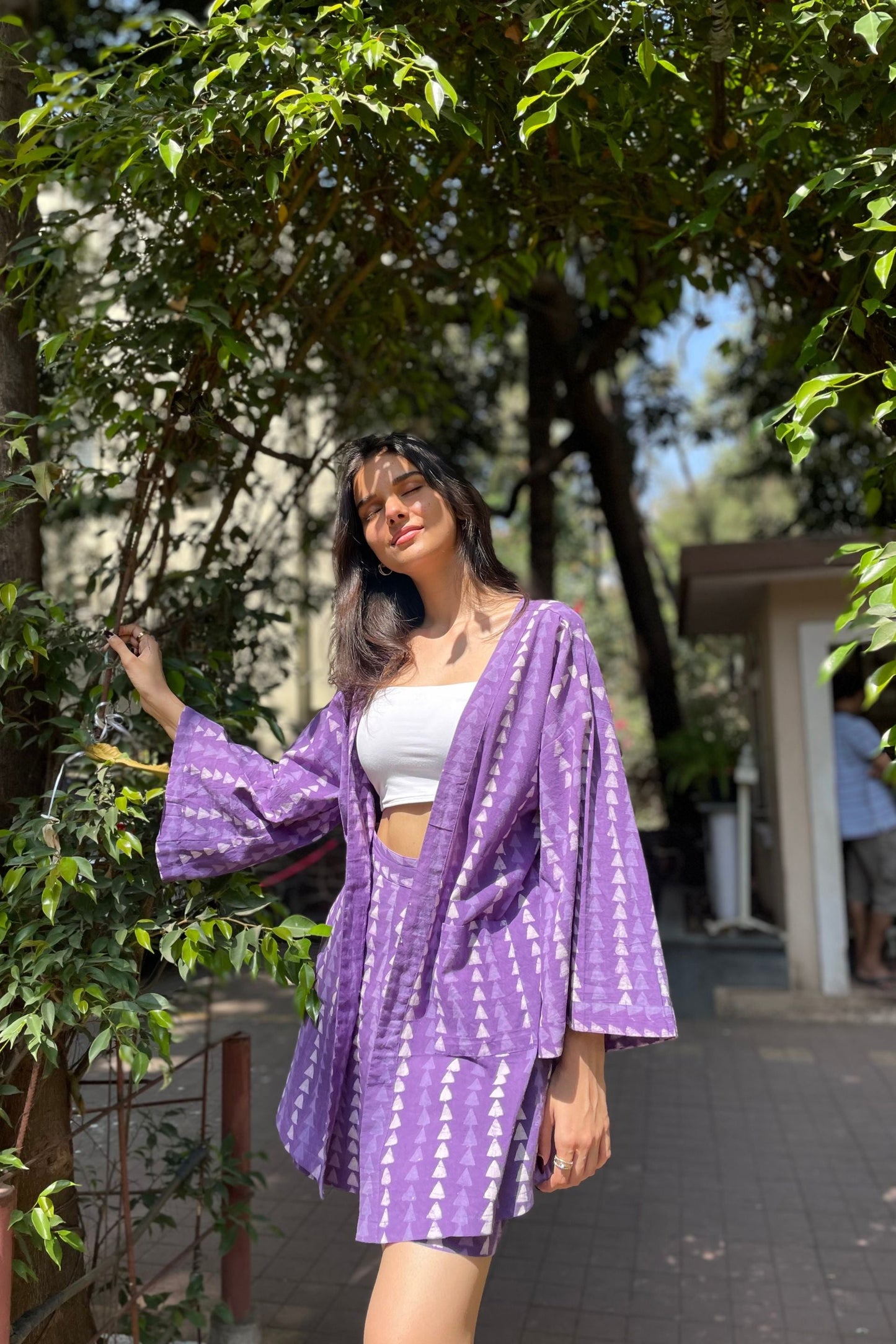 Pure Cotton Purple Shrug And Shorts Set