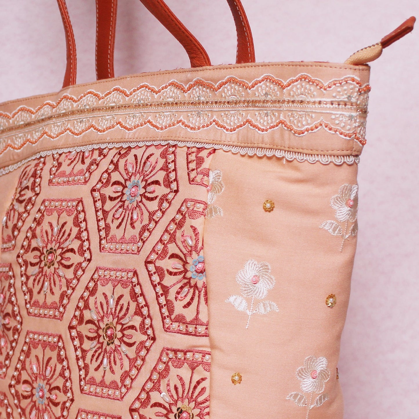 Peach and Brick Boho Tote Bag