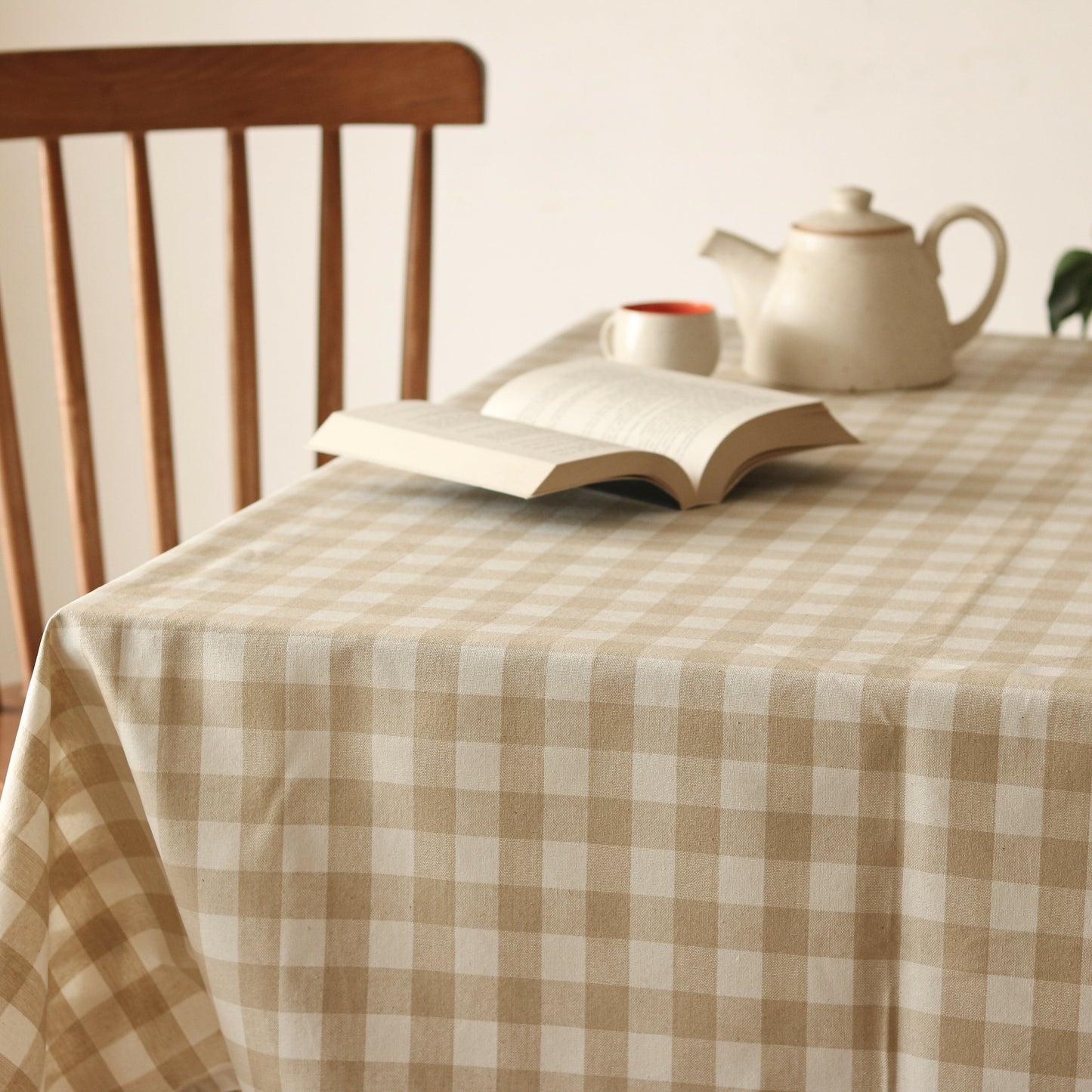 Beige Gingham Checks Wipeable & Anti-slip Tablecover - RECTANGLE