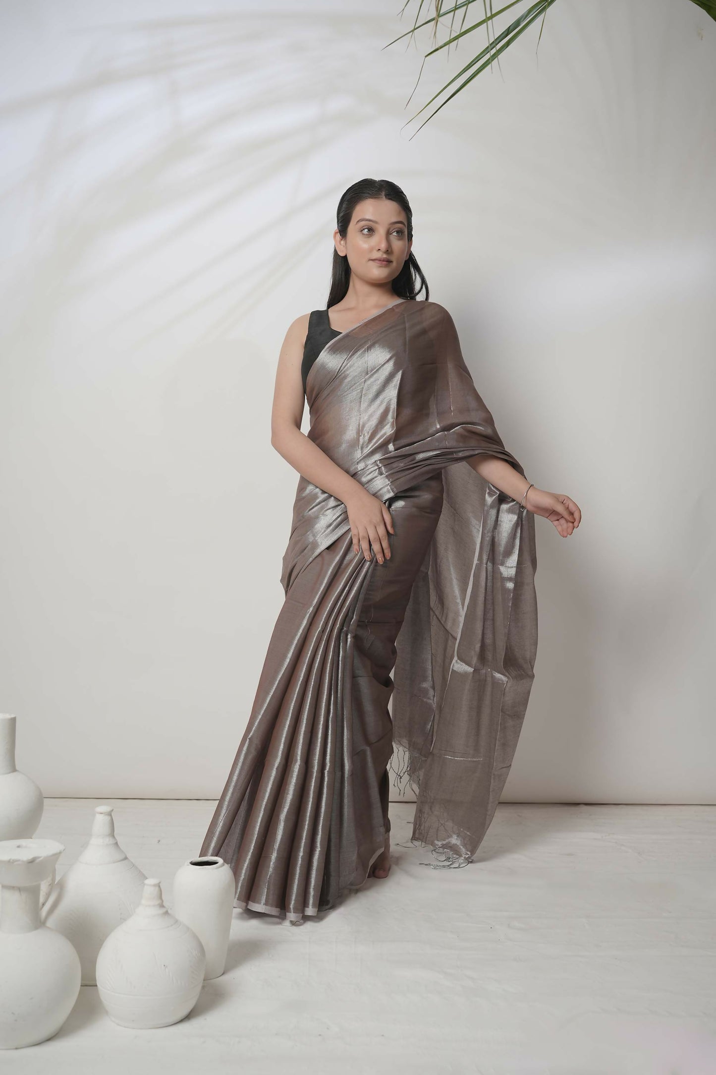 Bhavya | Pastel Coffee Handloom Tissue Saree