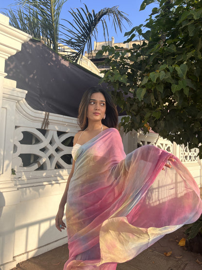 Pastel Soft Organza Tie Dye Saree