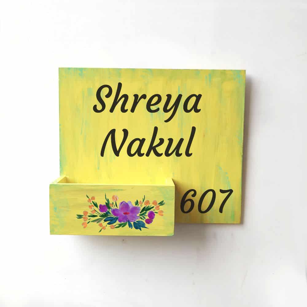 Handpainted Customized Planter Nameplate Purple Flowers