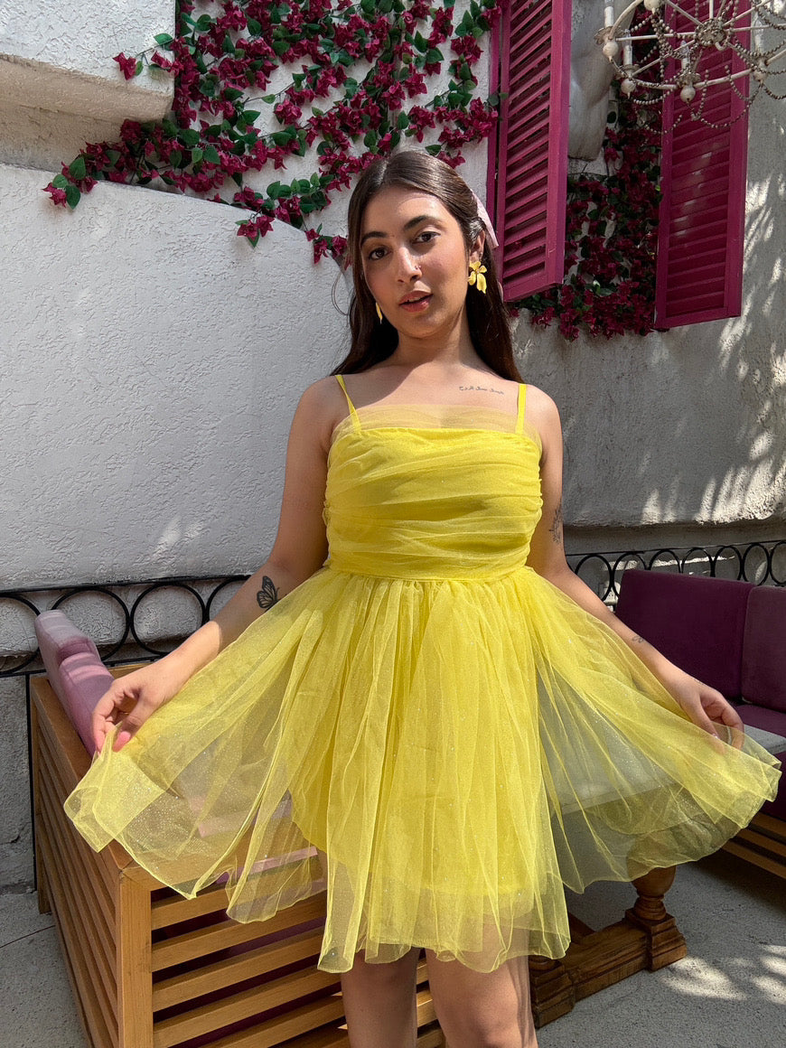 Luxe Sparkle Bow Dress With Detachable Puff Sleeves