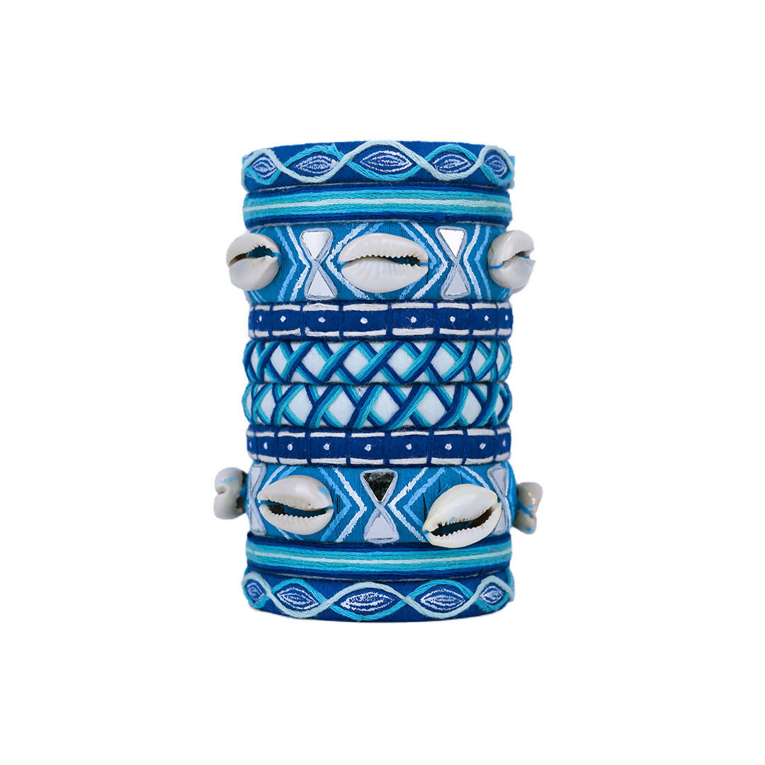 Sindhu Blue Bangle Set With Shells