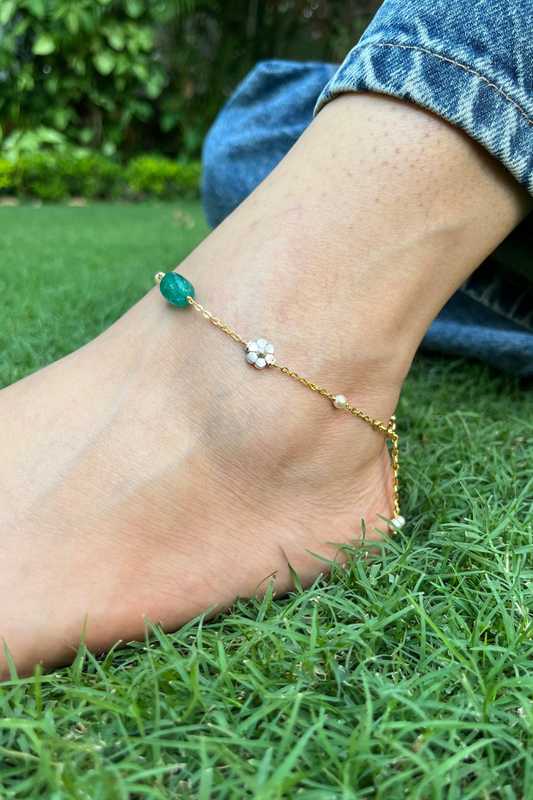 Floral Green Onyx Anklet